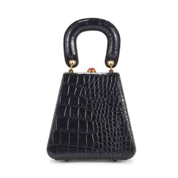 STAUD Handbags - NWT Staud Kenny Croc-Embossed Leather Top Handle Bag in Black Faux